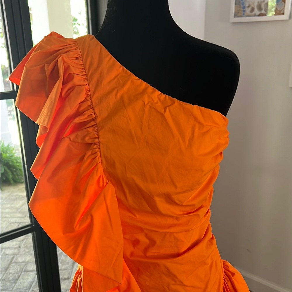 Orange One-Shoulder Ruffle Dress - Picture 2 of 8